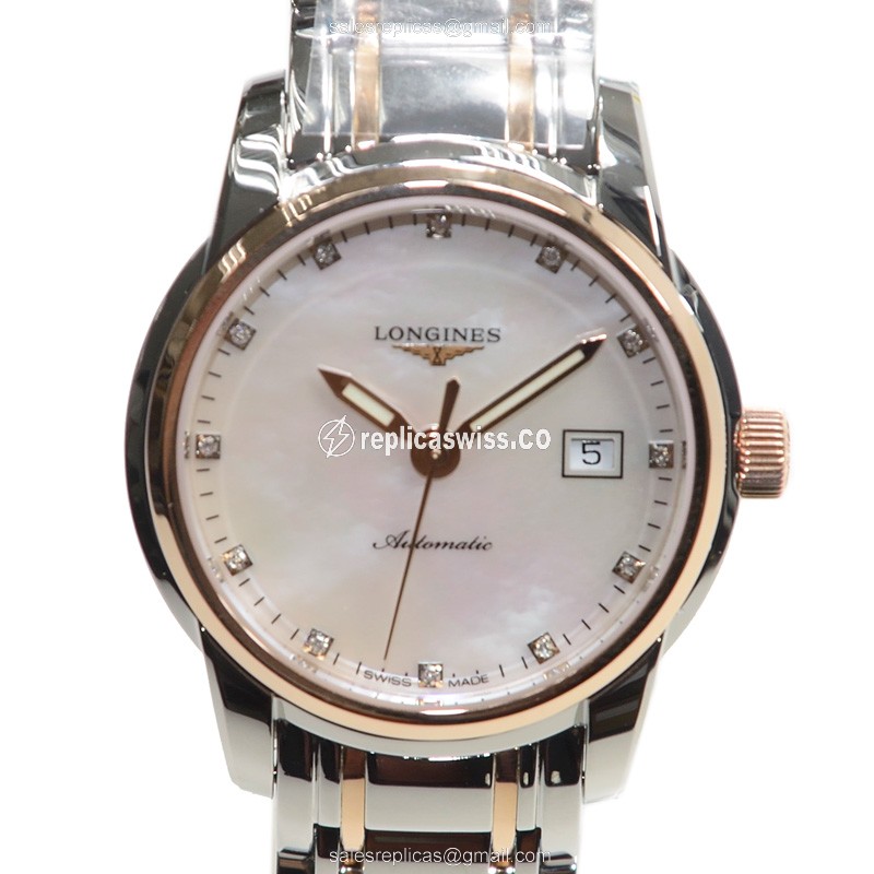 Longines Saint Imier Replica - Automatic - White Dial - 18kt Rose Gold/Steel Case & Strap - Luxury Replica SAINT IMIER Watch
