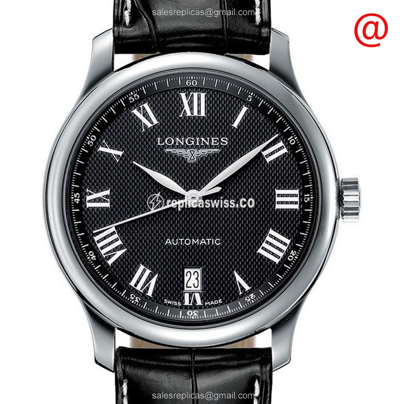 Longines L2.628.4.51.8 Replica - Automatic - Steel Case - Black Dial on Black Alligator Strap - Luxury Replica MASTER Watch