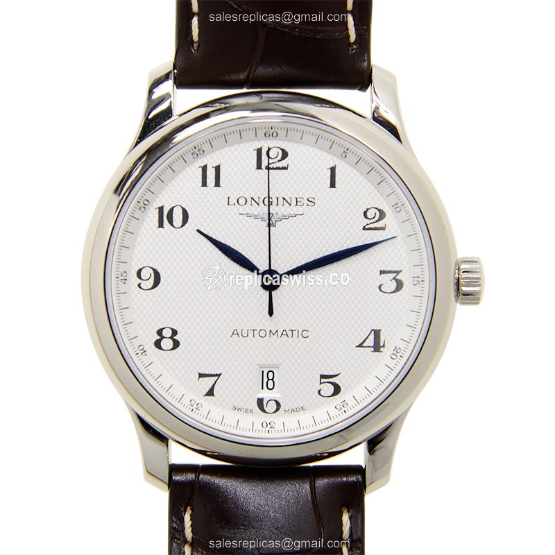 Longines L2.628.4.78.3 Replica - Automatic - Steel Case, Silver Dial, Brown Alligator Strap