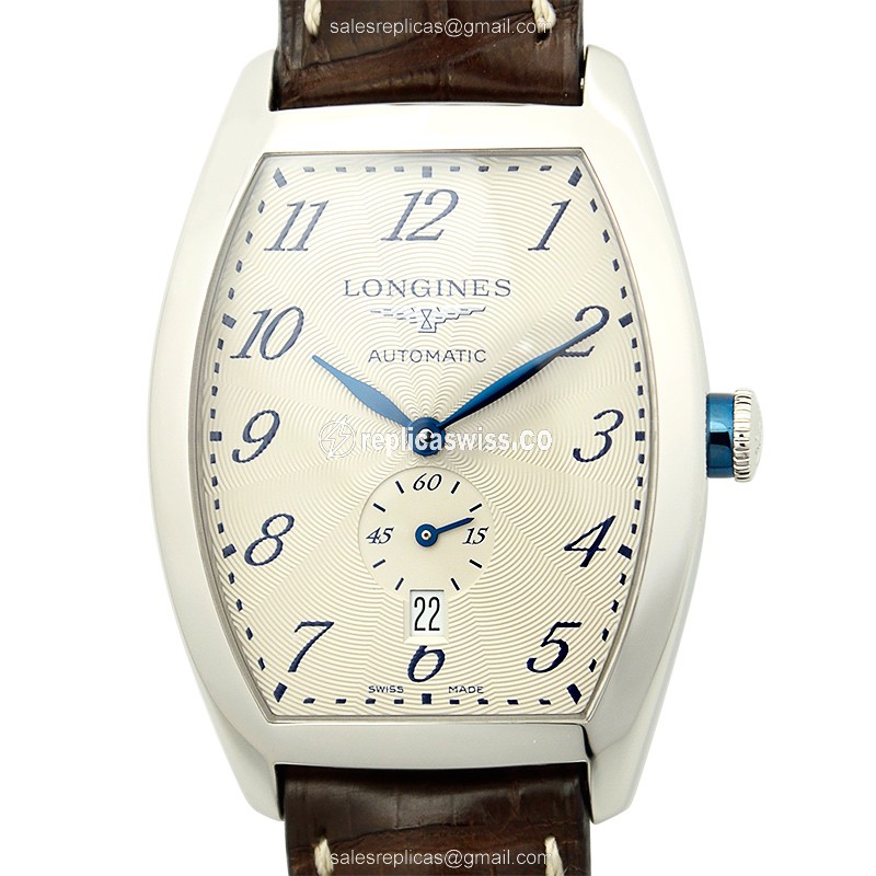 Longines EVIDENZA Replica - Automatic - Stainless Steel Case - White Dial, Brown Alligator Strap - Luxury  Watch