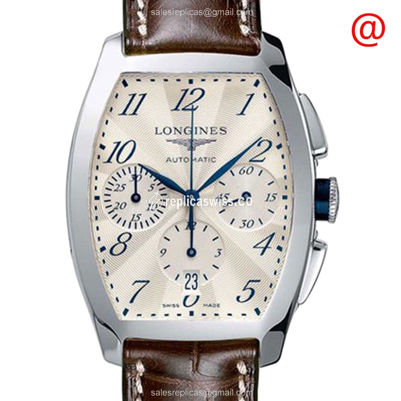 Longines EVIDENZA Automatic - Stainless Steel Case, Silver Dial - Brown Alligator Strap - Luxury Replica EVIDENZA Watch