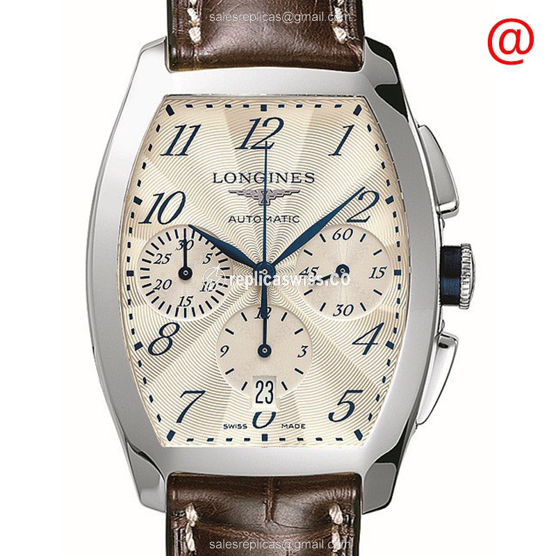 Longines EVIDENZA Replica - Automatic - Silver Dial - Brown Alligator Strap - Luxury Replica EVIDENZA Watch