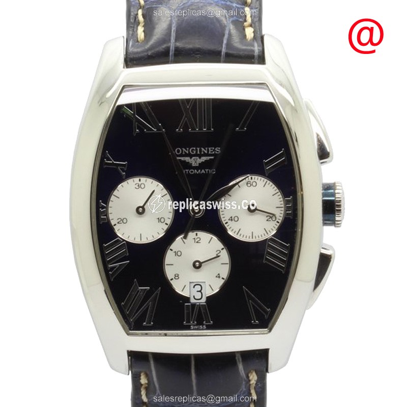 Longines EVIDENZA Replica - Automatic - Steel Case - Black Dial on Blue Leather Strap