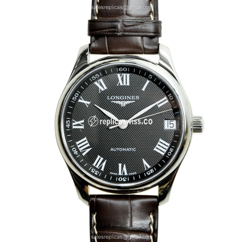 Longines Master Replica - Automatic - Stainless Steel - Black Dial - Brown Alligator Strap