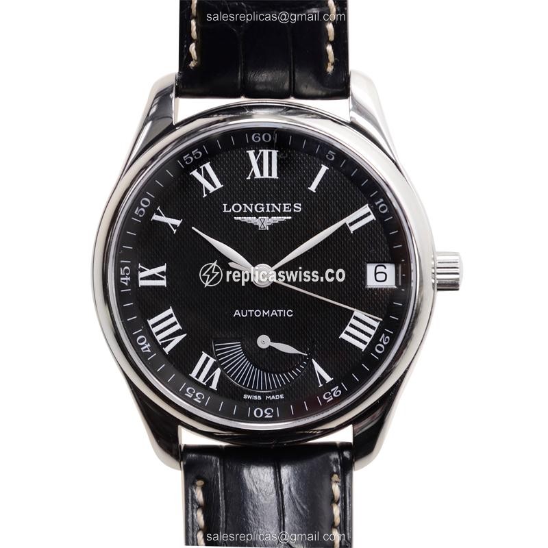 Longines L2.666.4.51.7 Replica - Automatic - Steel Case - Black Dial, Leather Strap - Luxury Replica MASTER Watch