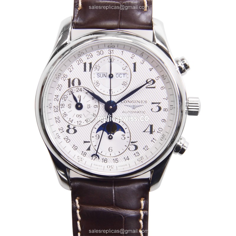 Longines L2.673.4.78.5 Replica - Automatic - Stainless Steel - White Dial, Brown Alligator Strap