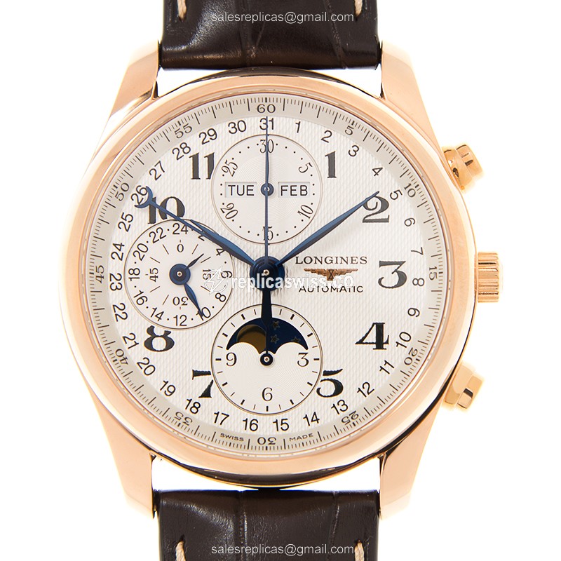 Longines L2.673.8.78.3 Replica - Automatic - Rose Gold Case - Silver Dial, Brown Alligator Strap