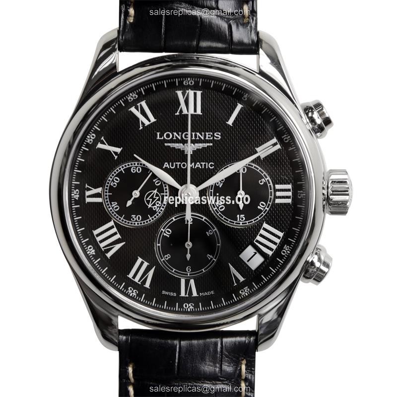 Longines L2.693.4.51.7 Replica - Automatic - Steel Case - Black Dial, Alligator Strap - Luxury Replica MASTER Watch