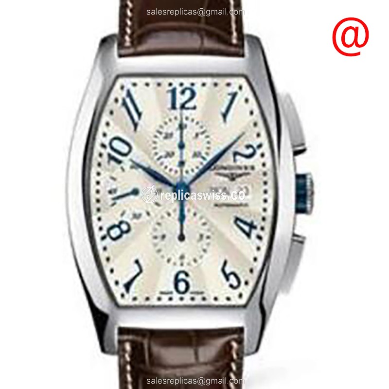 Longines EVIDENZA Replica - Automatic - Stainless Steel - White Dial, Brown Alligator Strap - Luxury Replica EVIDENZA Watch