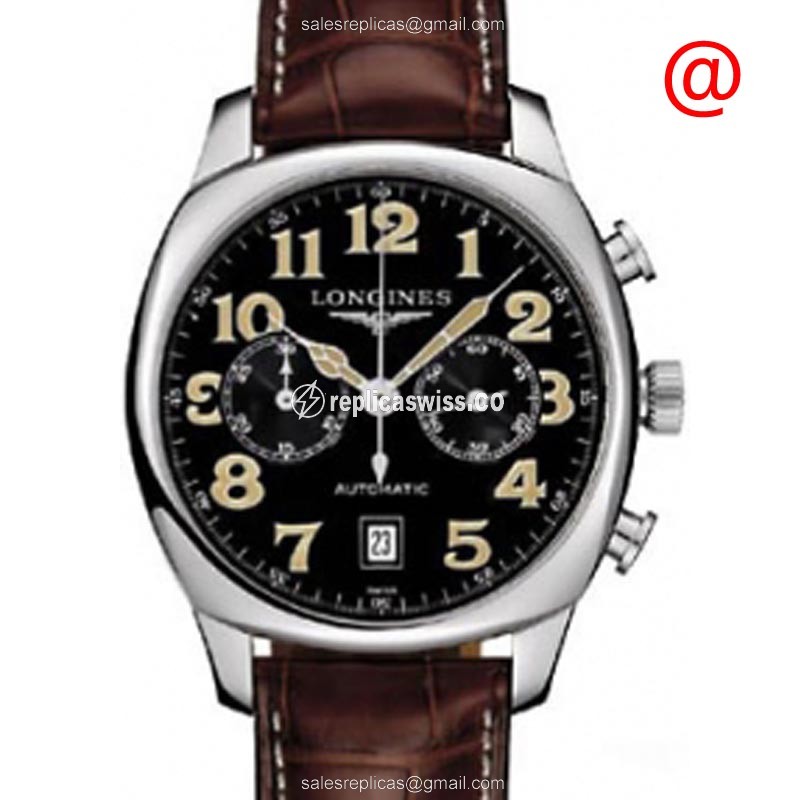 Longines Spirit Replica - Stainless Steel - Automatic - Black Dial, Brown Alligator Buckle - Luxury Replica SPIRIT Watch