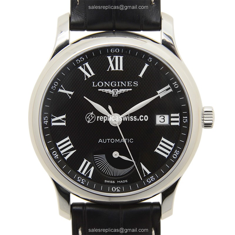 Longines L2.708.4.51.7 Replica - Automatic - Black Dial - Steel Case - Alligator Black Strap