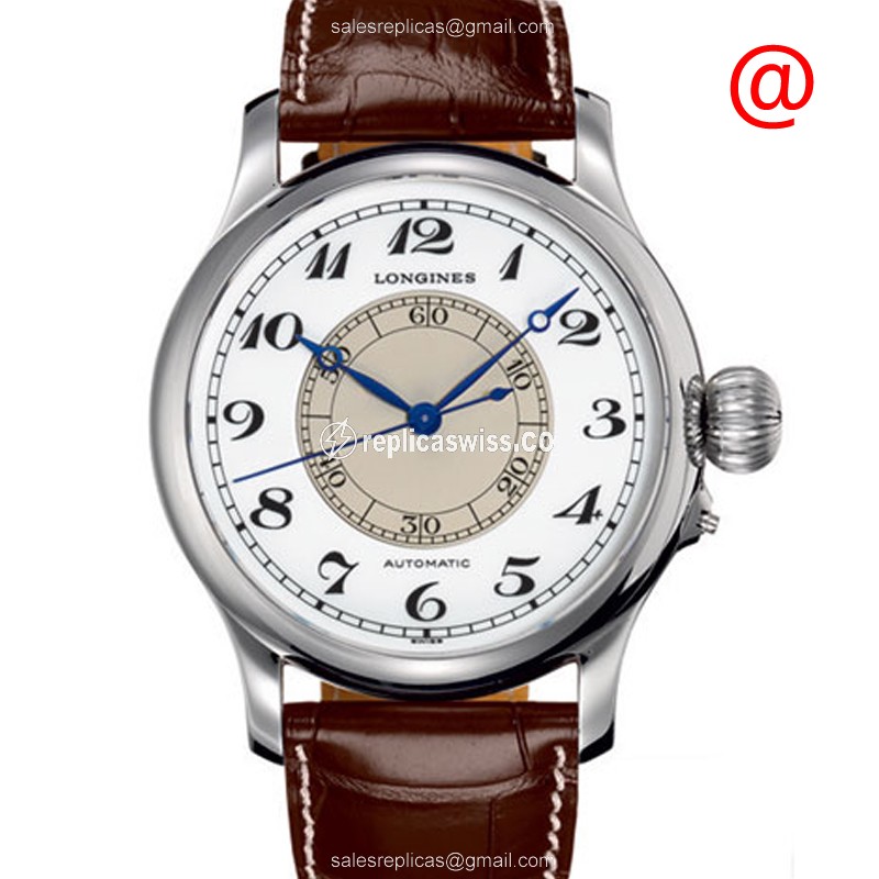 Longines Heritage Classic Replica - Automatic - Stainless Steel - White Dial on Brown Alligator Strap
