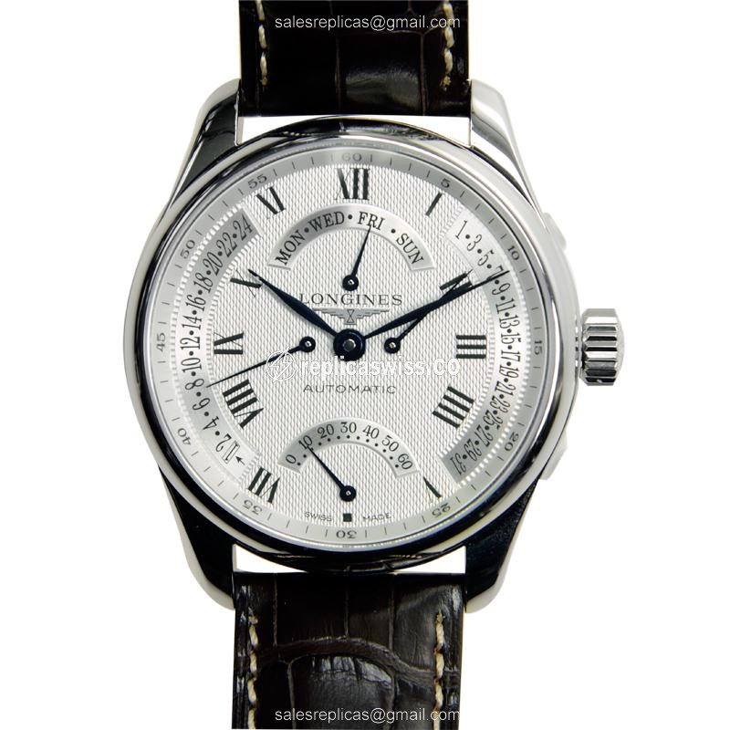Longines Master Replica - Automatic - White Dial, Brown Alligator Strap