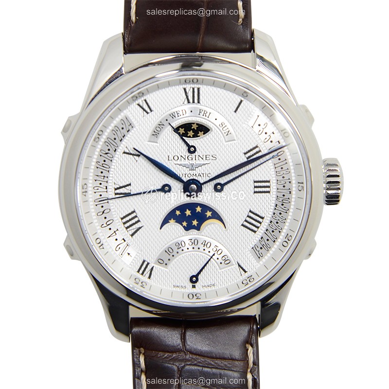 Longines L2.738.4.71.3 Replica - Automatic - Stainless Steel - White Dial - Brown Alligator Strap