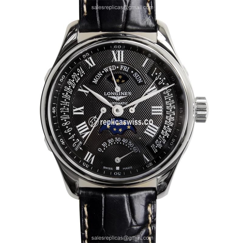 Longines Master Replica - Automatic - Black Dial - Alligator - Luxury Replica MASTER Watch