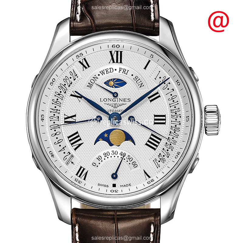 Longines L2.739.4.71.3 Replica - Automatic - Steel Case - Silver Dial - Brown Alligator Strap - Luxury  Watch