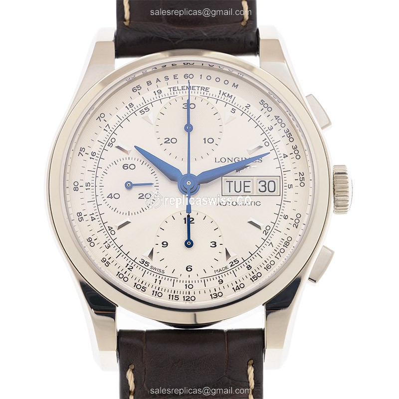 Longines Heritage Replica - Automatic - White Dial - Stainless Steel Case, Brown Alligator Strap