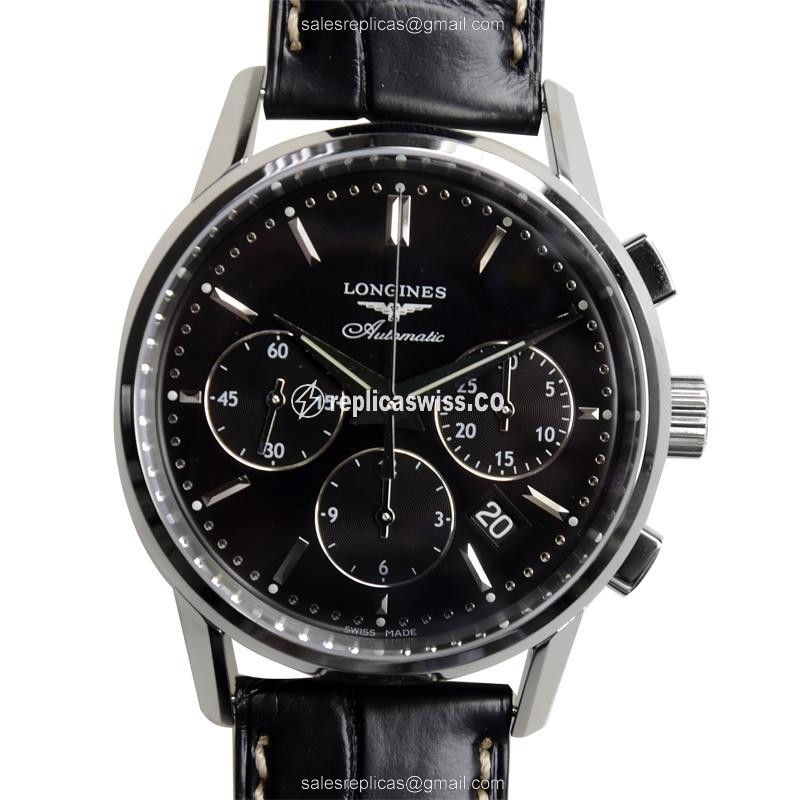 Longines Heritage Replica - Automatic - Steel Case, Black Dial - Buckle Clasp - Luxury Replica HERITAGE Watch