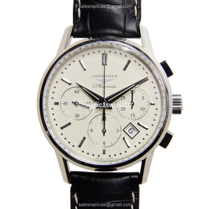 Longines Heritage Replica - Automatic - Stainless Steel - Silver Dial, Black Alligator Strap - Luxury Replica HERITAGE Watch