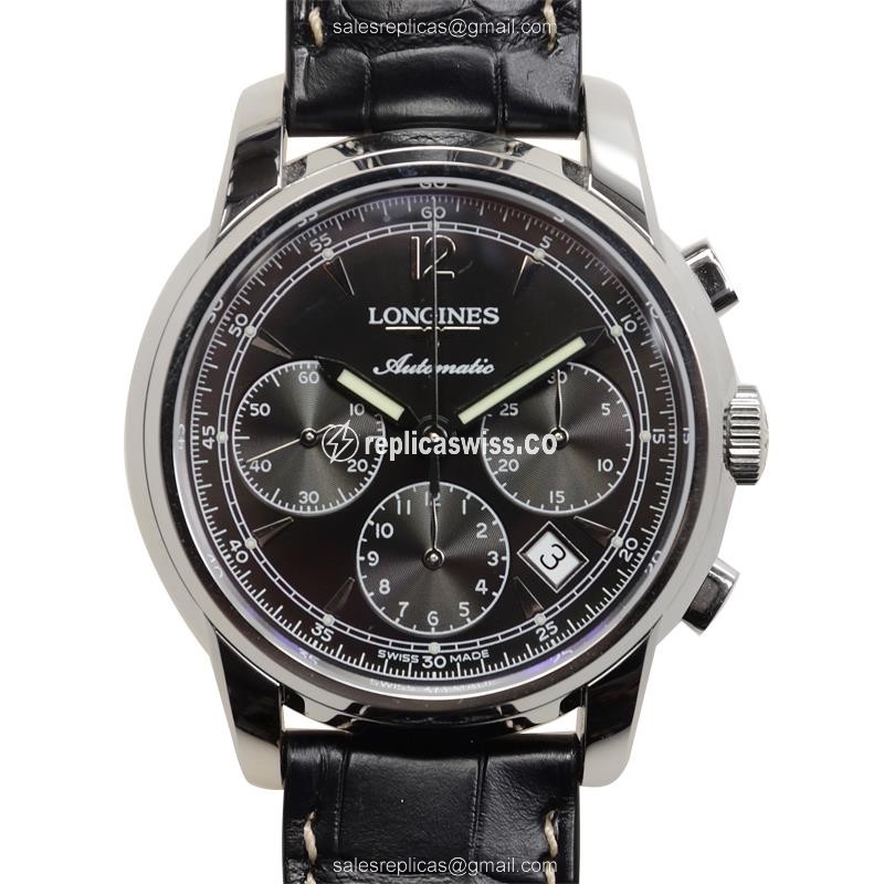 Longines Saint Imier Replica - Automatic - Black Dial on Black Alligator Strap - Luxury Replica SAINT IMIER Watch
