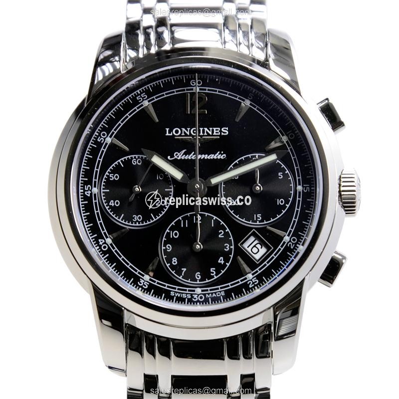 Longines Saint Imier Replica - Automatic - Steel Case - Black Dial | Silver Clasp - Luxury Replica SAINT IMIER Watch