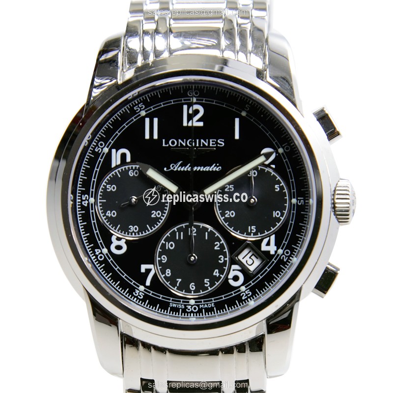 Longines Saint Imier Replica - Automatic - Steel Case - Black Dial, Silver Clasp - Luxury Replica SAINT IMIER Watch