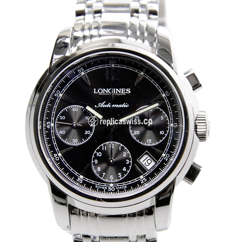 Longines SAINT IMIER Automatic - Black Dial, Steel Case, Silver Clasp - Luxury Replica SAINT IMIER Watch