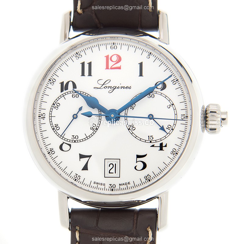 Longines L2.755.4.23.3 Replica - Automatic - Steel Case - White Dial, Brown Alligator Strap