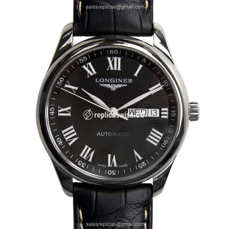 Longines L2.755.4.51.7 Replica - Automatic - Steel Case - Black Dial, Alligator Strap