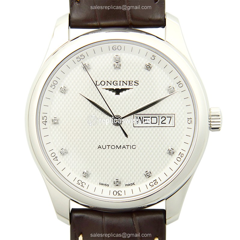 Longines Master Replica - Automatic - Silver Dial, Brown Alligator Strap