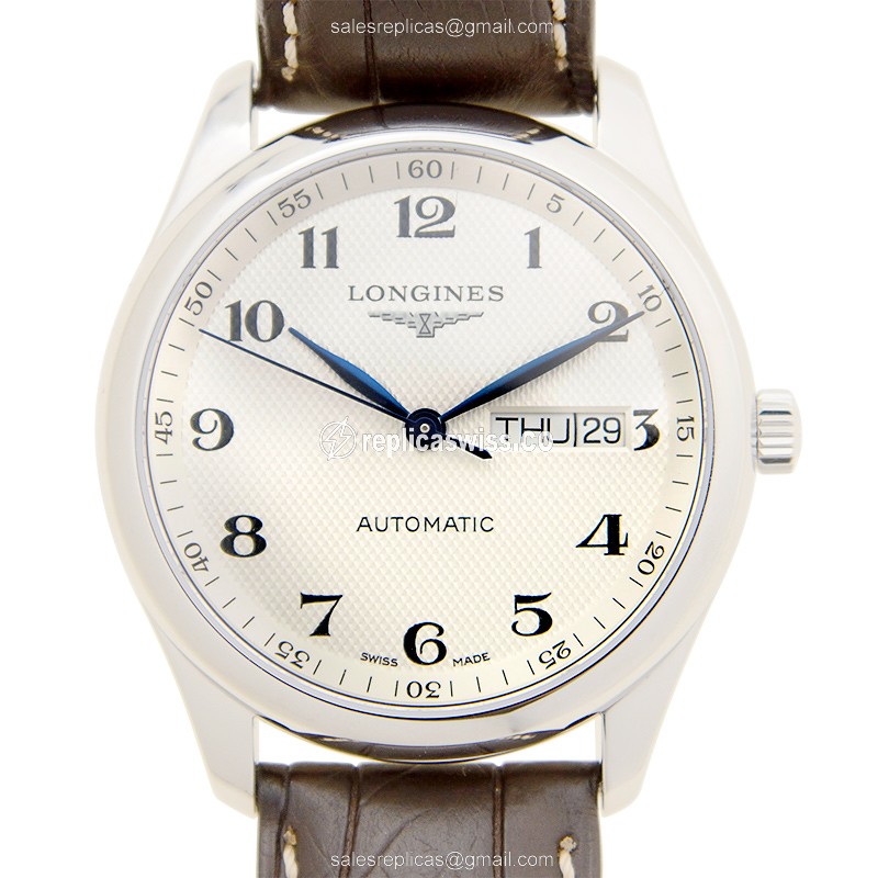 Longines L2.755.4.78.5 Replica - Automatic - Steel Case - Silver Dial on Brown Leather Strap