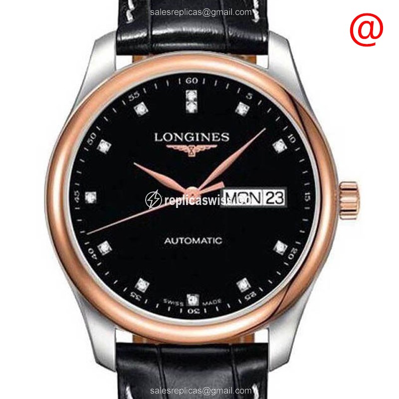 Longines L2.755.5.59.2 Replica - Automatic - Rose Gold & Steel - Black Dial, Buckle Clasp