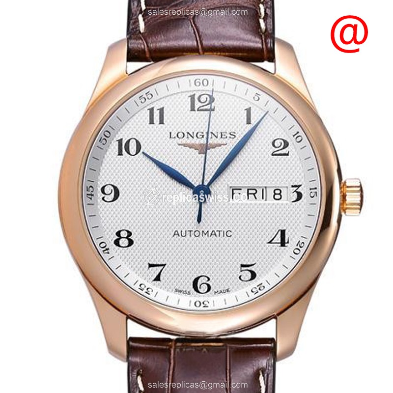 Longines L2.755.8.78.3 Replica - Automatic 18kt Gold - Silver Dial - Brown Leather Strap