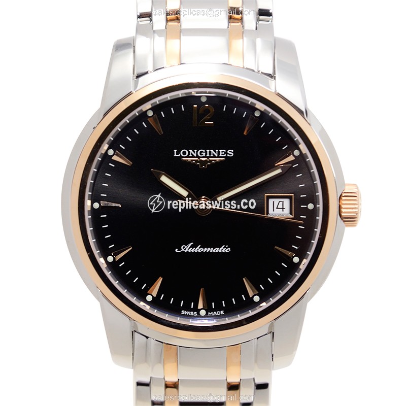 Longines L2.763.5.52.7 SAINT IMIER Replica - Automatic, 18kt Rose Gold Case & Steel, Black Dial on Silver Strap