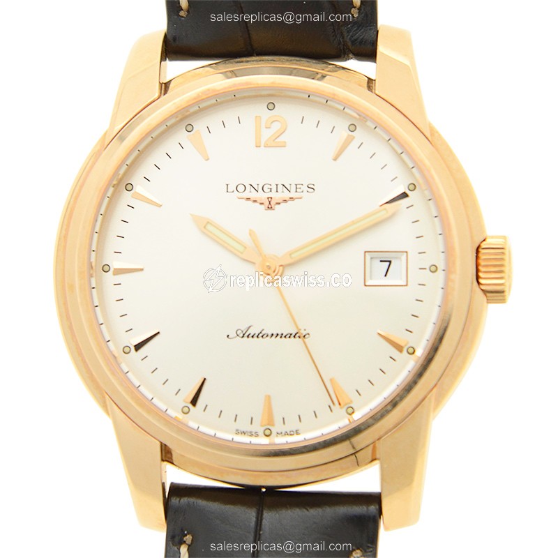 Longines Saint Imier Replica - Automatic - 18kt Rose/Steel Case - Silver Dial - Leather Strap