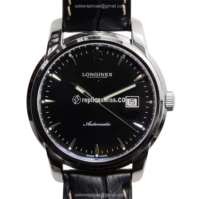 Longines SAINT IMIER Replica - Automatic - Steel Case - Black Dial, Alligator Strap - Luxury Replica SAINT IMIER Watch