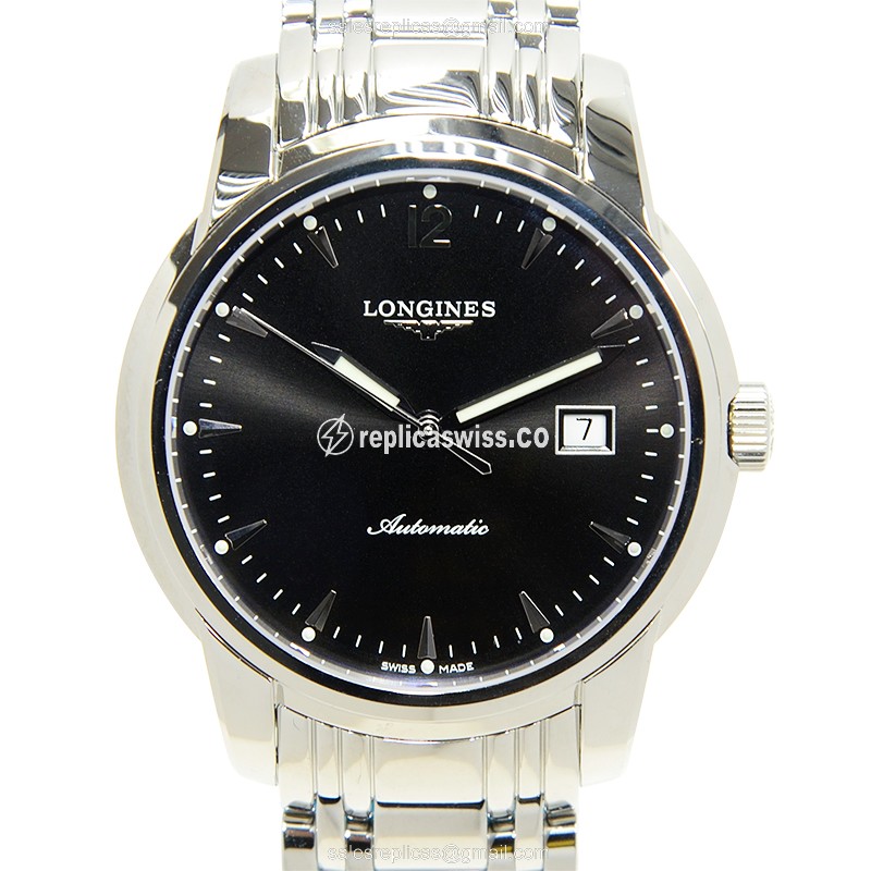 Longines SAINT IMIER Replica - Automatic - Steel Case - Black Dial - Silver Steel Strap - Luxury Replica SAINT IMIER Watch