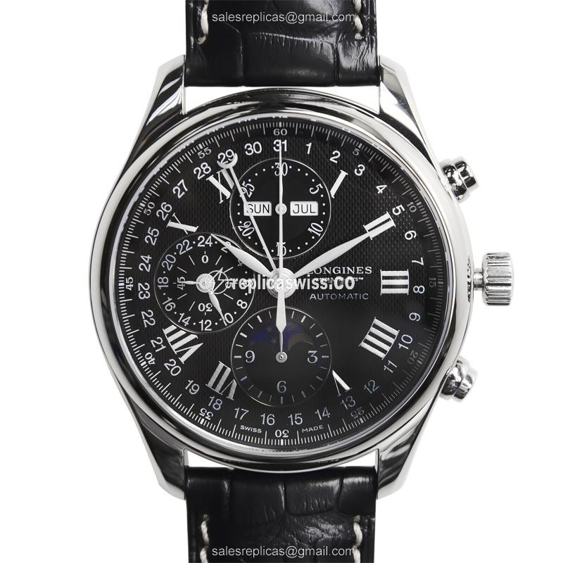 Longines L2.773.4.51.7 Replica - Automatic - Steel Case - Black Dial, Alligator Strap