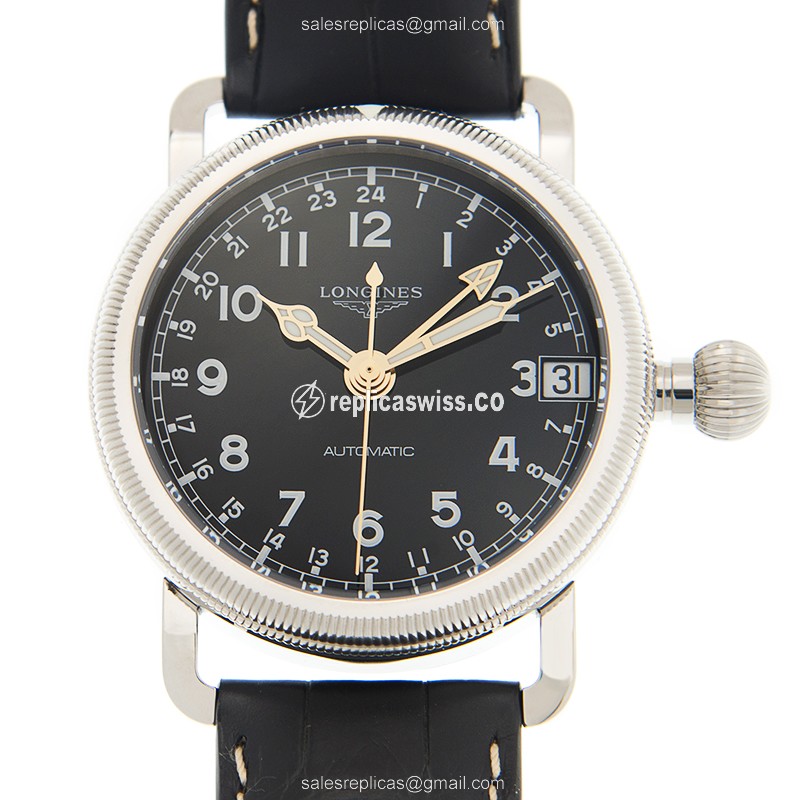 Rolex Heritage Replica - Manual - Stainless Steel Case, Black Dial on Black Alligator Strap