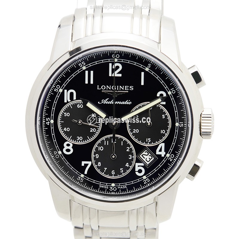 Rolex L2.784.4.53.6 Replica - Automatic - Stainless Steel Case - Black Dial on Silver Strap - Luxury Replica SAINT IMIER Watch