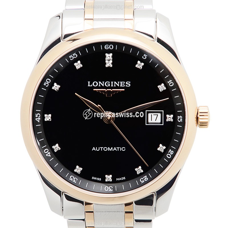 Longines Master Replica - Automatic - 18kt Rose Gold/Steel - Black Dial, Silver Clasp