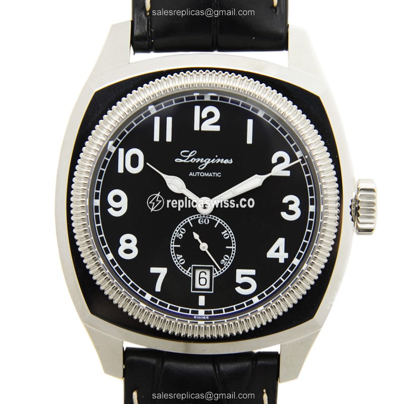 Longines Heritage Replica - Automatic | Steel | Black | Sapphire Crystal | Alligator Buckle - Luxury Replica HERITAGE Watch