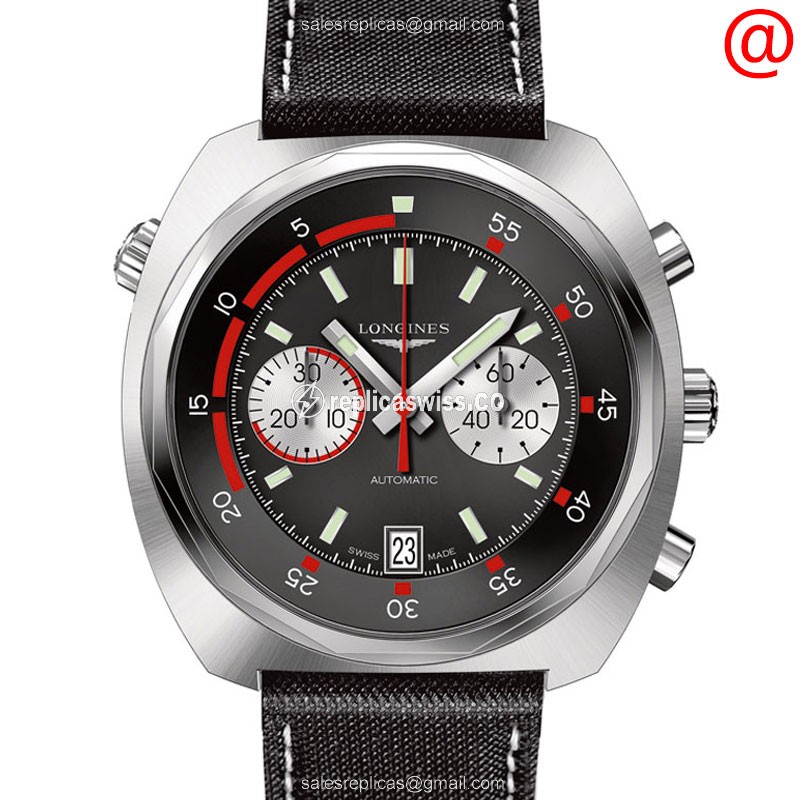 Longines Heritage Replica - Automatic - Steel Case - Black Dial - Fabric Strap - Luxury Replica HERITAGE Watch