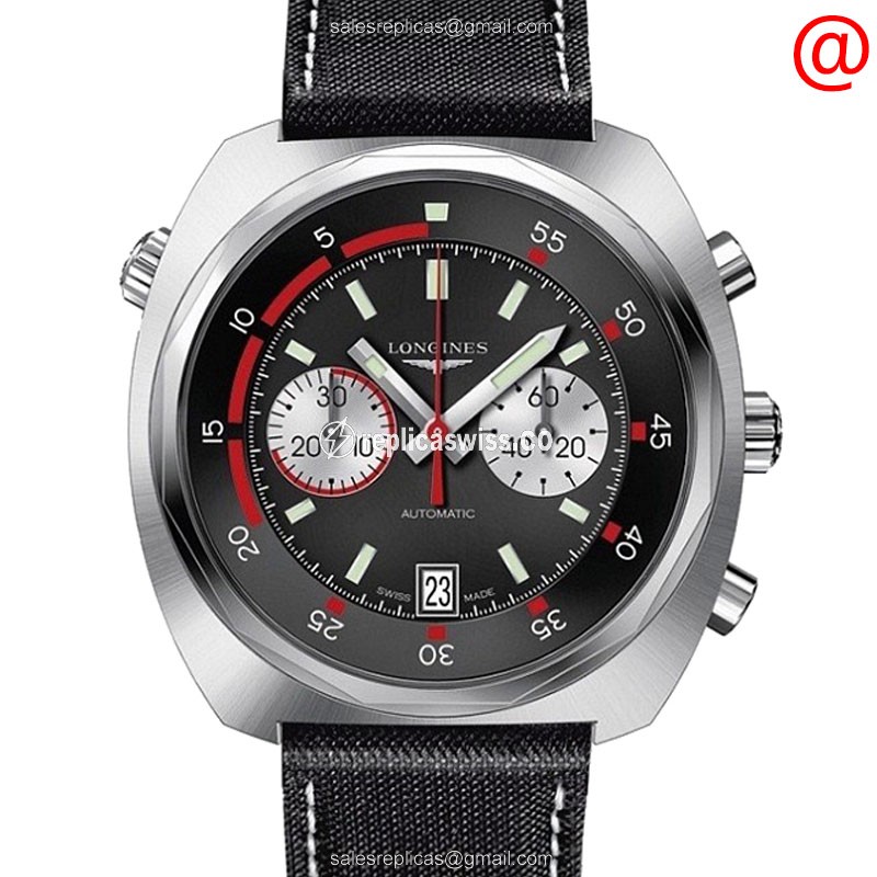 Longines Heritage Replica - Automatic - Steel Case - Black Dial on Fabric Strap
