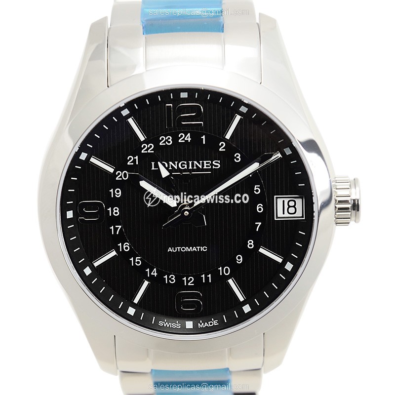 Longines CONQUEST Replica - Automatic - Black Dial - Steel Case - Silver Band