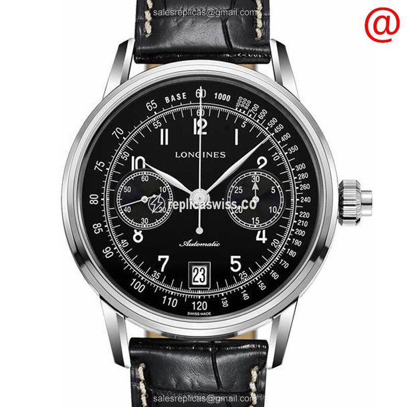 Longines Heritage Replica - Automatic - Stainless Steel - Black Dial - Alligator Black Clasp - Luxury Replica HERITAGE Watch
