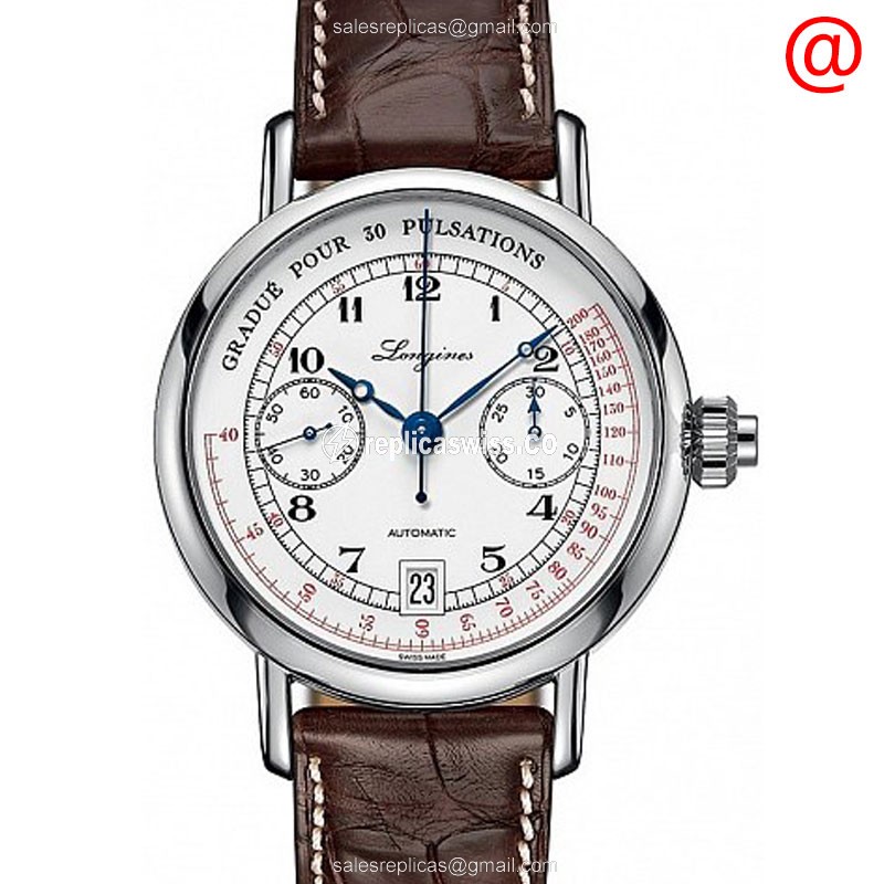 Longines Heritage Replica - Automatic - Stainless Steel - White Dial, Brown Alligator Strap
