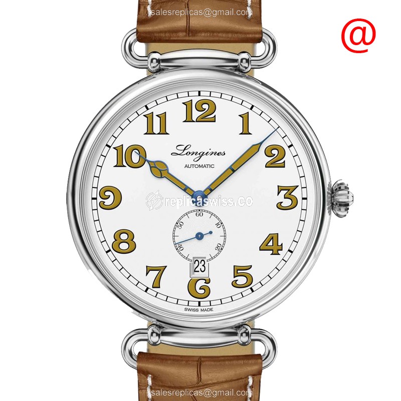 Longines Heritage Replica - Automatic - Stainless Steel - White Dial, Brown Leather Strap