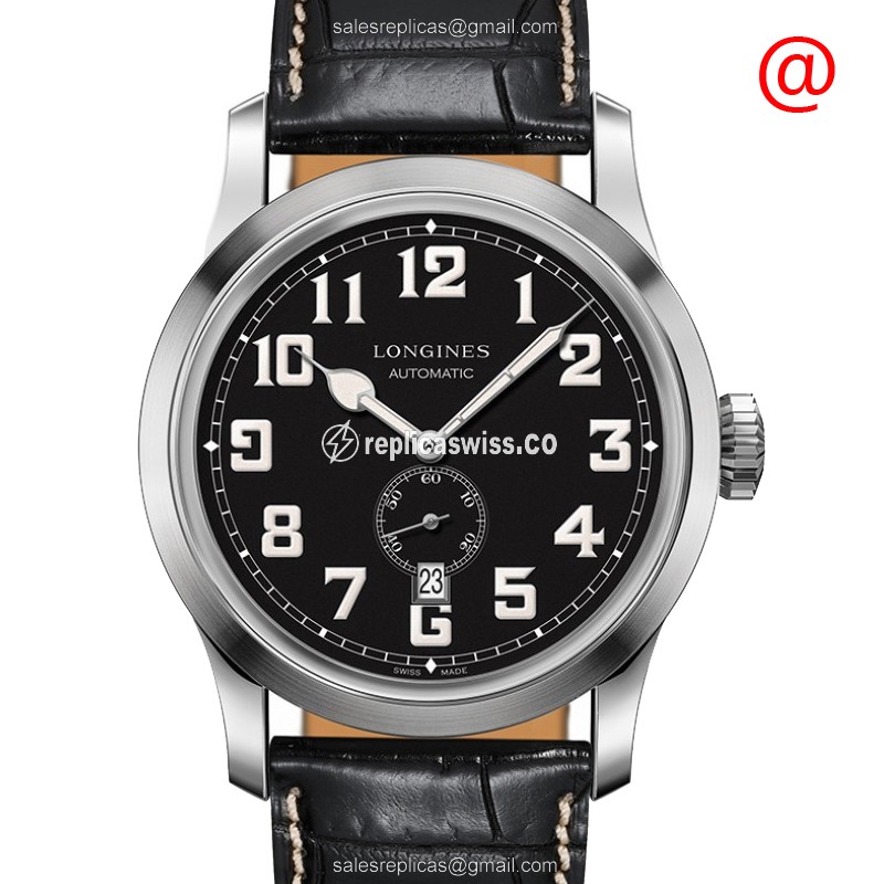 Longines Heritage Replica - Automatic - Steel Case - Black Dial on Black Alligator Strap - Luxury Replica HERITAGE Watch