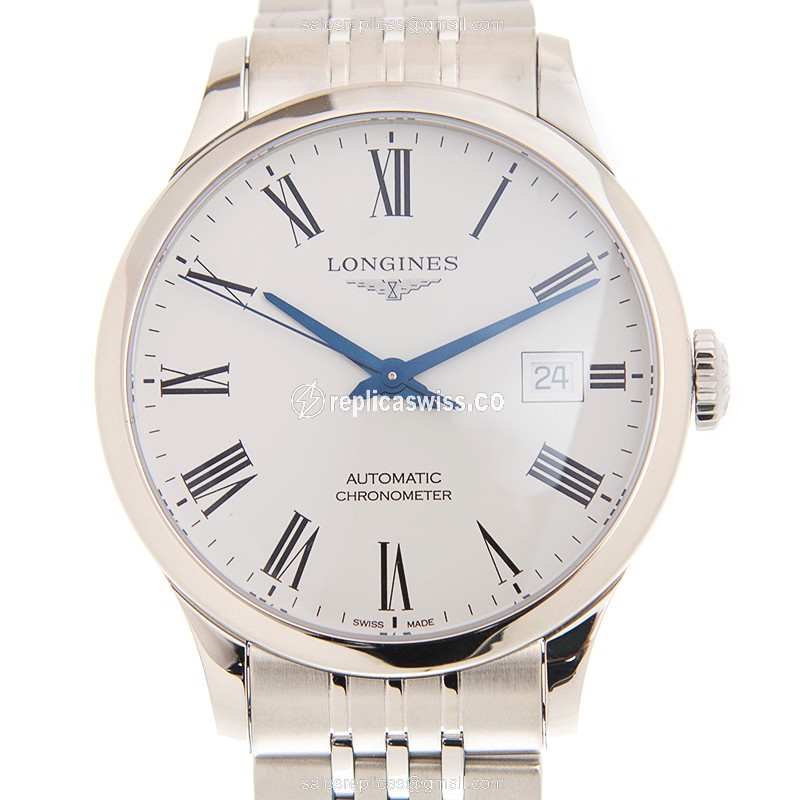 Longines RECORD Replica - Automatic - Stainless Steel - White Dial, Silver Clasp - Luxury Replica RECORD Watch